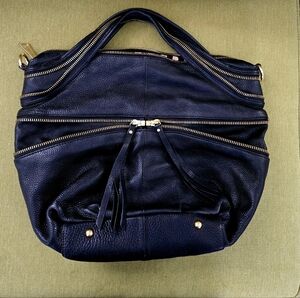 Kelsi Dagger Black Leather Hobo Bag w/ Gold Zipper Trim, NW/Bag, No Tags or box.